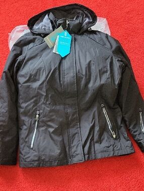 Free Country Black Hooded Puffer Jacket with Faux-Fur Lining